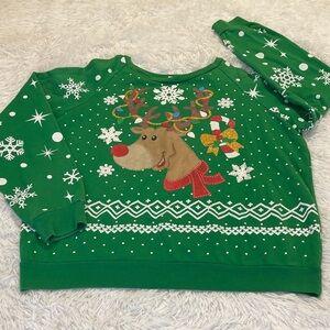 Freeze Vintage Green CHRISTMAS REINDEER PULLOVER SWEATSHIRT WOMENS SIZE L